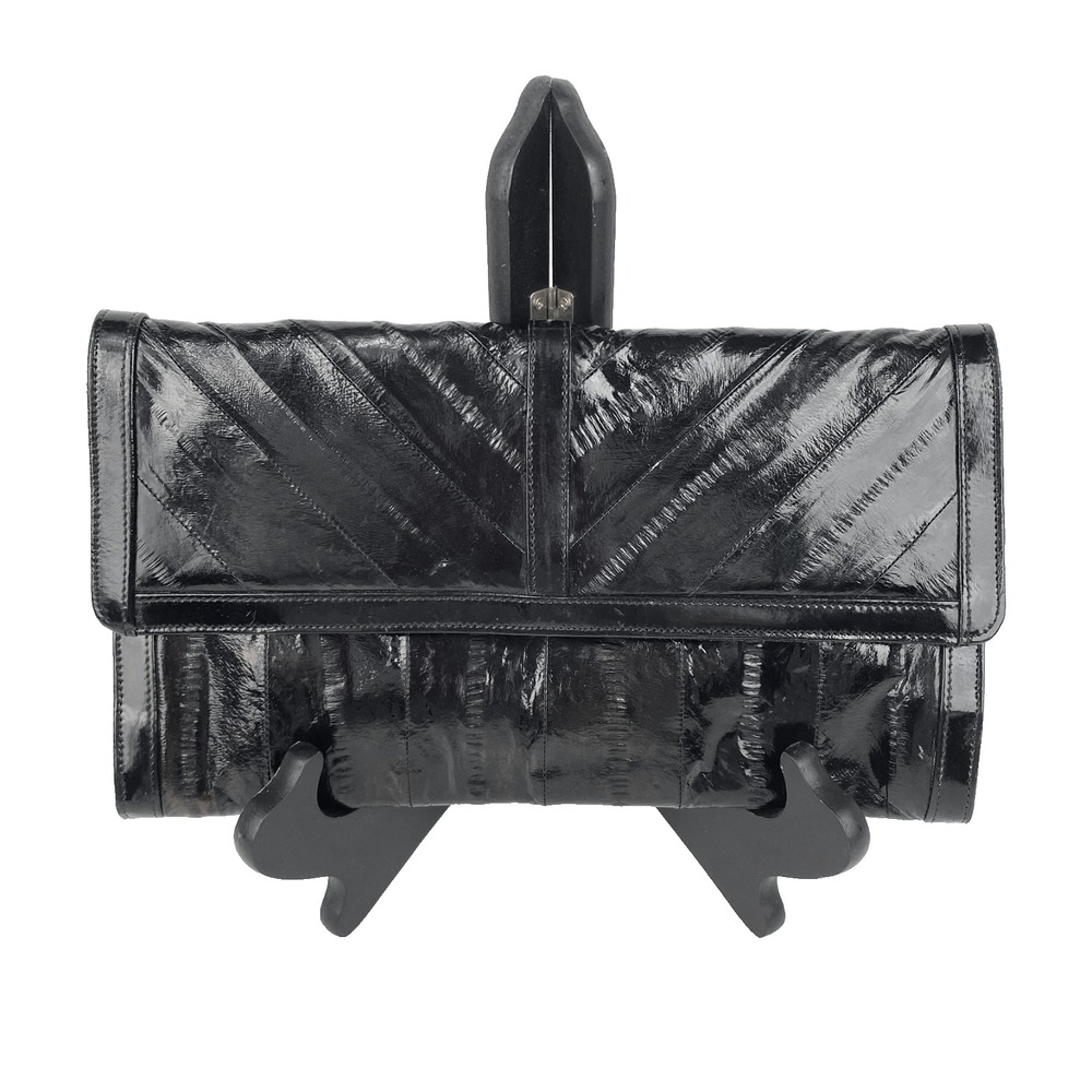 Leather of the Sea Eel Skin Leather Clutch Black Purse Satchel Handbag Bag